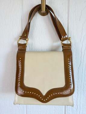 Vintage Naturalizer Handbag 60s 70s Western Patent Vinyl Cream Shoulder Bag